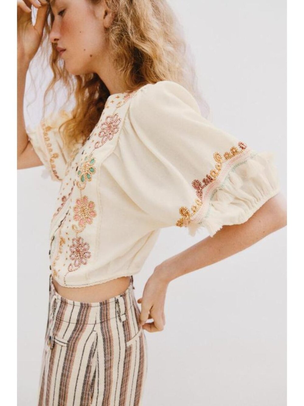 ZARA EMBROIDERED FRINGE BLOUSE - Picture 4 of 9
